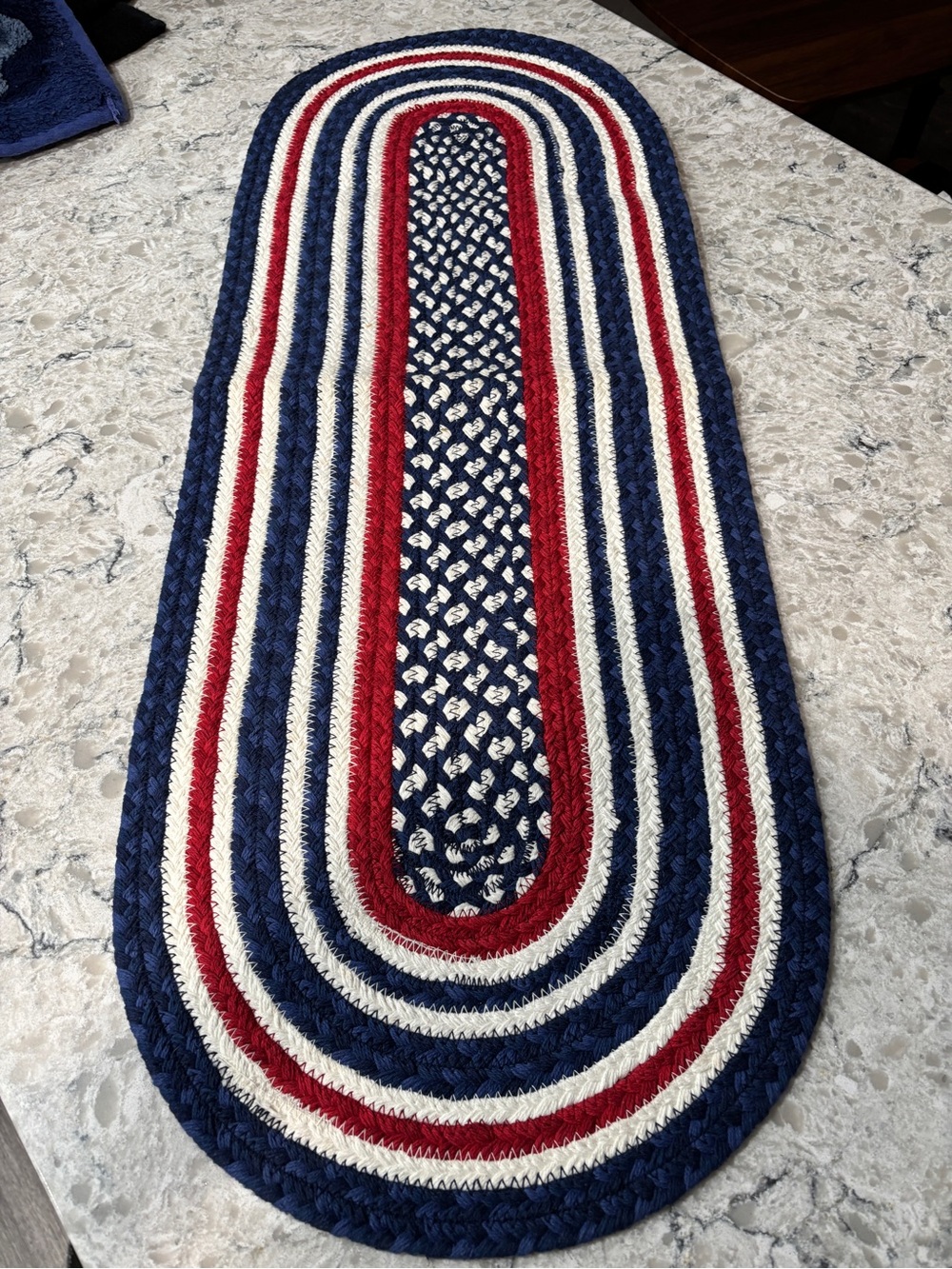 Like New Braided Oval Runner in Navy, Red & White Americana July 4